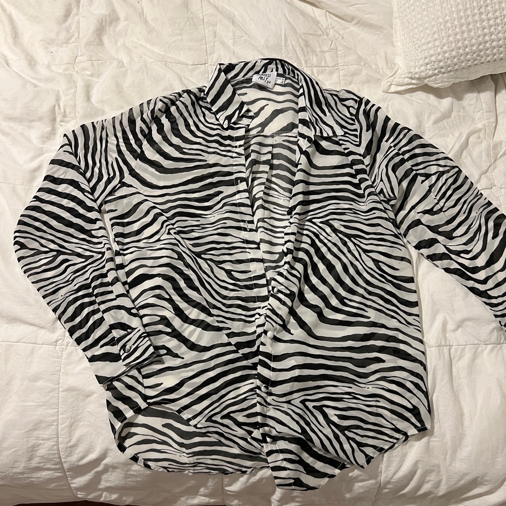 zebra mesh button up